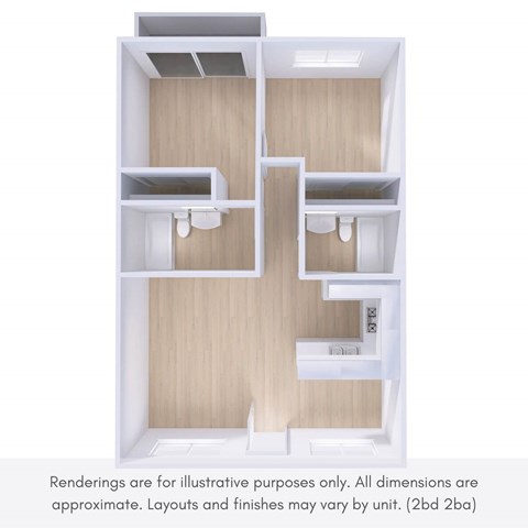 Floor plan for 2 beds, 2 baths, 864 sqft